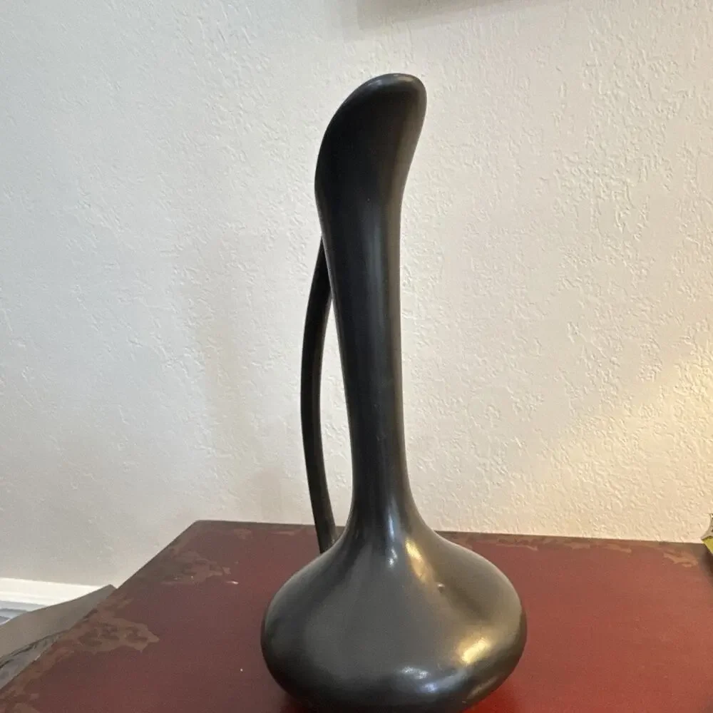 Vintage Mid-Century Van Briggle Art Pottery Ewer Vase - Satin Raven Black Glaze.